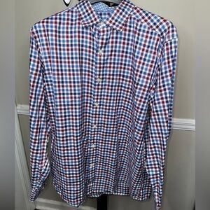 Johnson & Murphy Dress Shirt Blue/Maroon/White Size: L